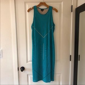 Mossimo Teal Ikat Geometric Midi Dress Large